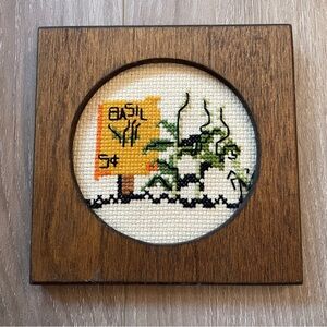 Handcrafted Basil Cross-Stitch Art in‎ Wooden Frame